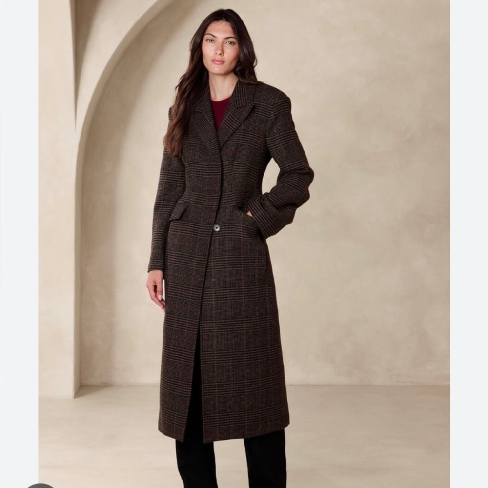 Banana Republic Isola Melton Hourglass Topcoat. 
Plaid Wool.